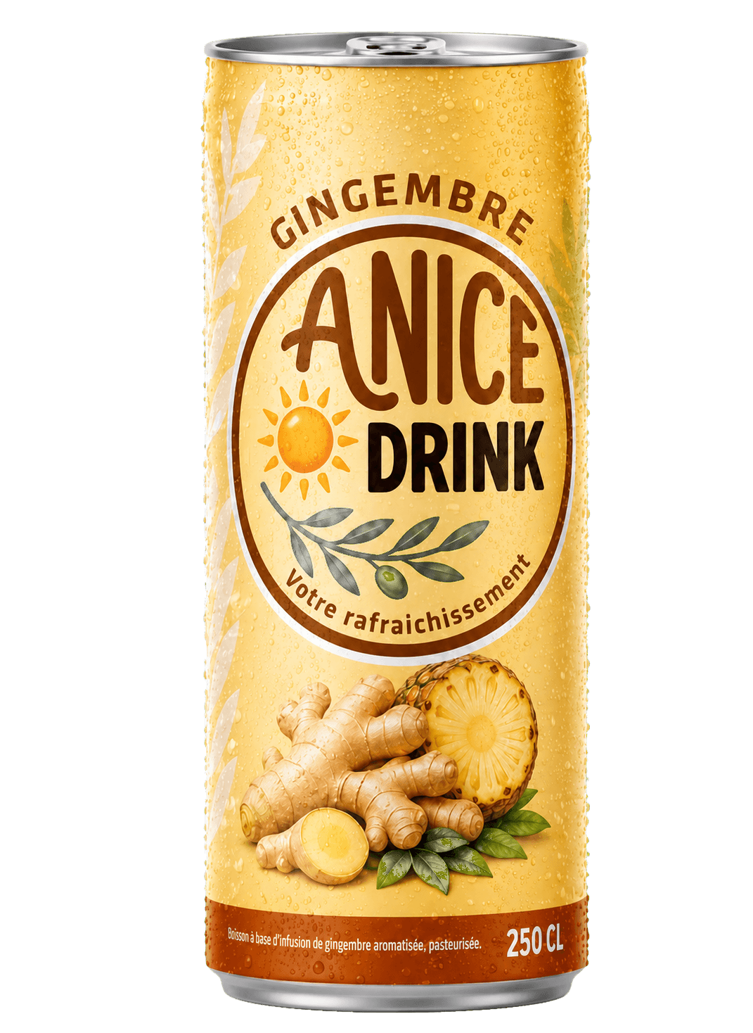 Canette ANICE DRINK Gingembre Doré 250 ml détourée, vue de face