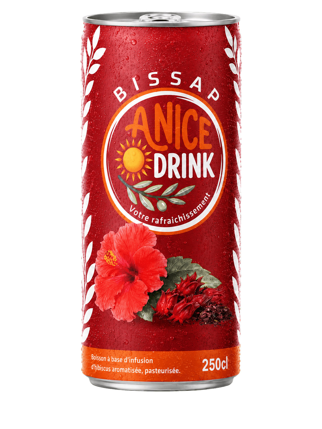 Canette ANICE DRINK Bissap (hibiscus) Rouge 250 ml détourée, vue de face